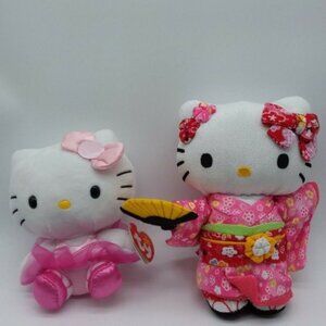 2 Hello Kitty Sanrio Plush Stuffed Toys Ty & Asian Chinese Cat in Kimono…